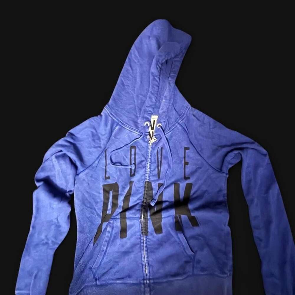 Victoria's Secret PINK Love Pink Zip Up Hoodie Size M Blue Black